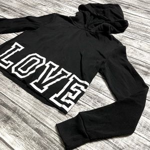 Ladies size Small Super Nova black cropped hoodie “LOVE” hooded sweater pullover